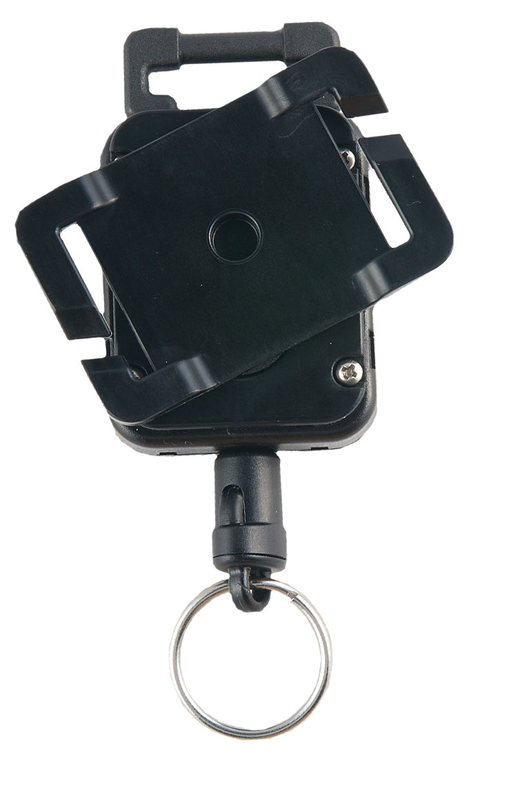 360 graden roterende MOLLE-mount achterop een Gear Keeper retractor