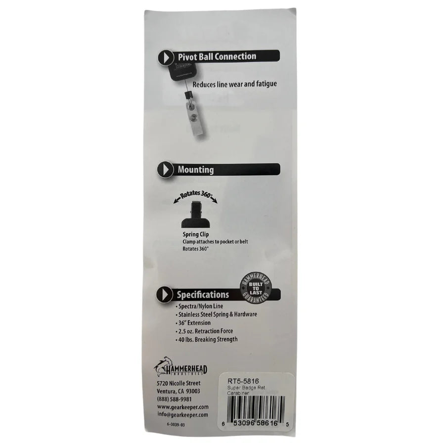 Achterzijde verpakking met daarop de instructies voor het gebruik van de Gear Keeper RT5-5816 retractor voor toegangspasjes of ID-badges