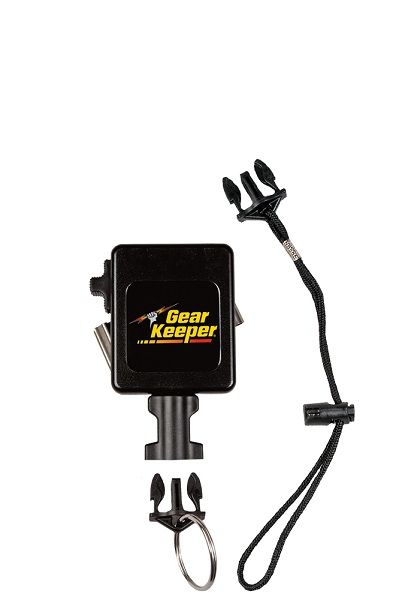 Gear Keeper RT3-7518 retractor met lock mechanisme, een rvs riemclip en meegeleverde quick connect-2 accessoires