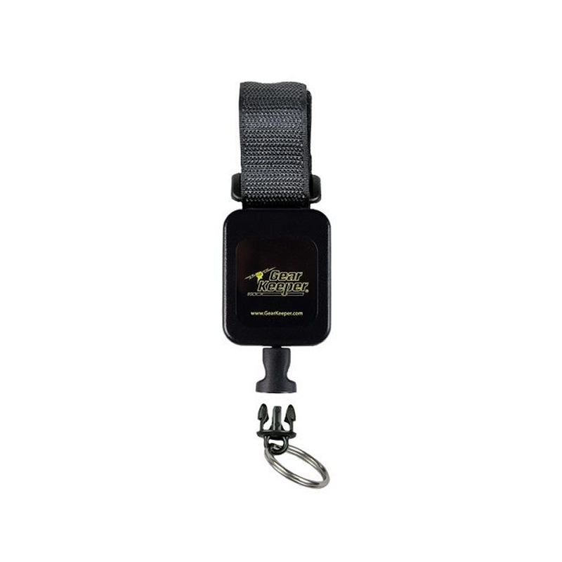 Gear Keeper RT4-0031 retractor met klittenband bevestiging en een quick connect-I aansluiting aan de uittrekbare lijn. Geschikt voor veiligheidsmedewerkers, defensie, handhaving, hengelsport, jachtsport en meer