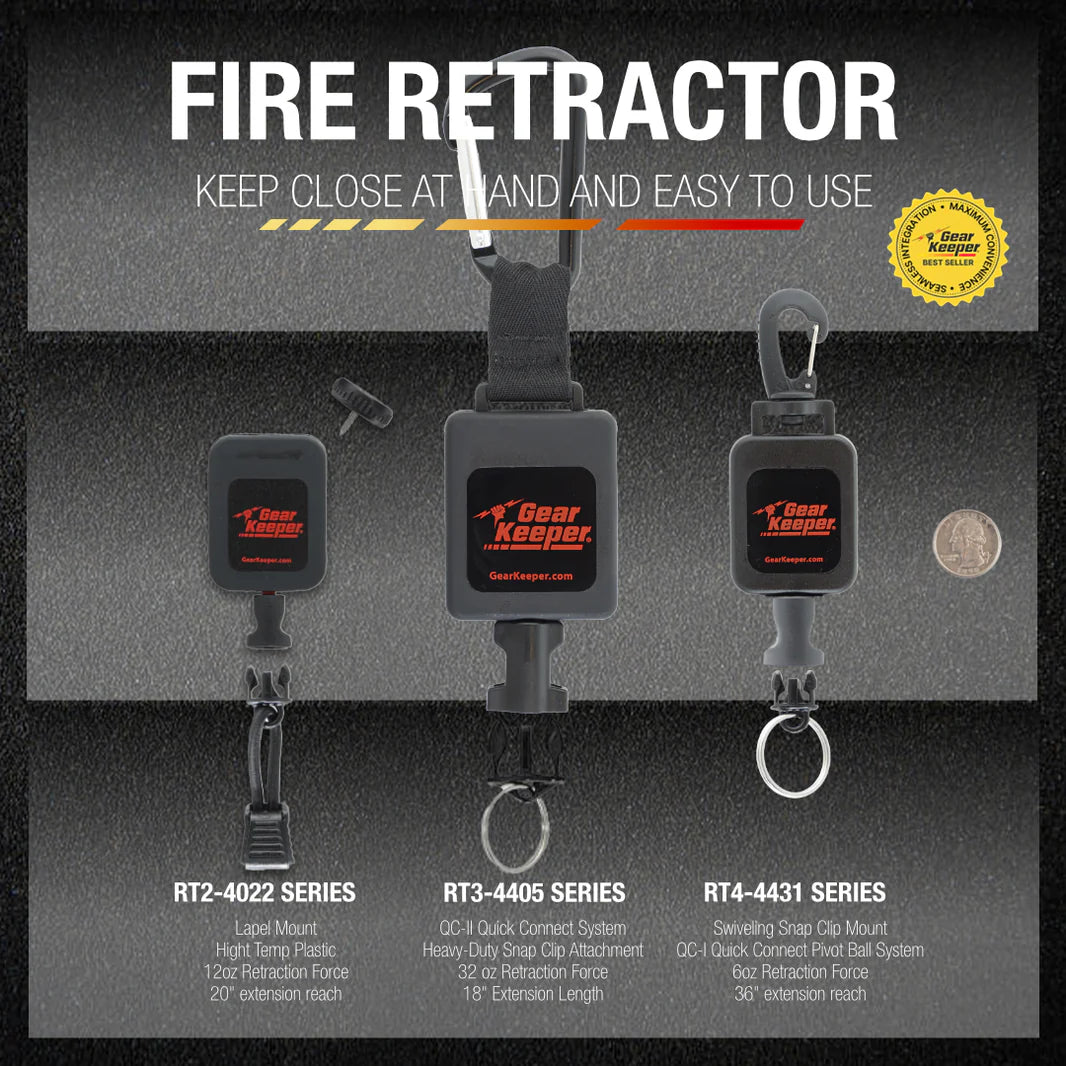 Gear Keeper fire hittebestendige retractors speciaal voor brandweer en reddingsdiensten