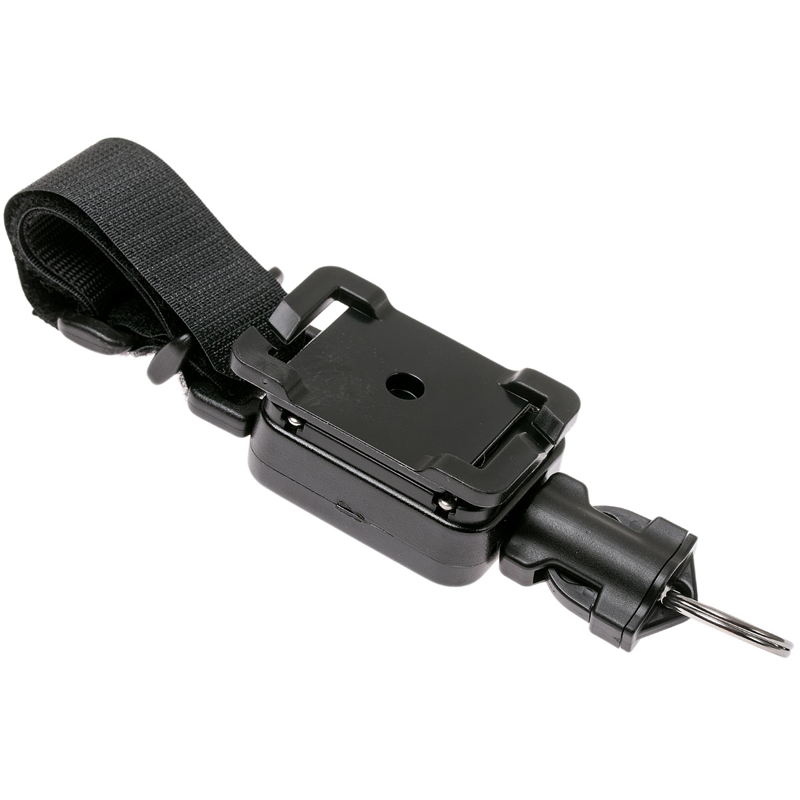 Gear Keeper retractor met roterende MOLLE-mount aan de achterzijde en een klittenband bevestiging bovenaan