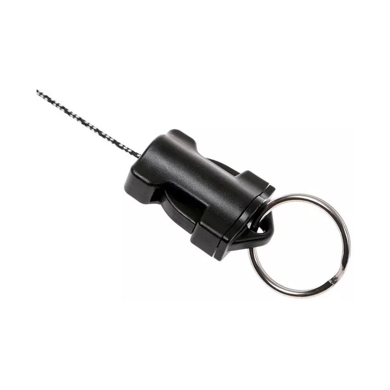 Gear Keeper quick connect-1 aaansluiting onderaan de uittrekbare lijn met daarin een Q/C-1 accessoire met splitring