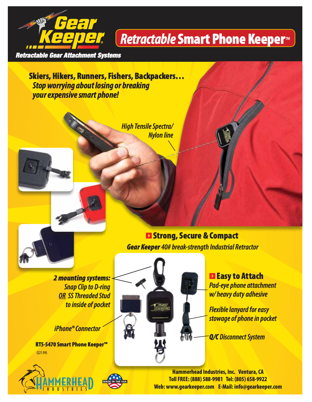 RT5-5470 smartphone retractor met iphone aansluiting om je telefoon veilig te bevestiging in je binnenzak