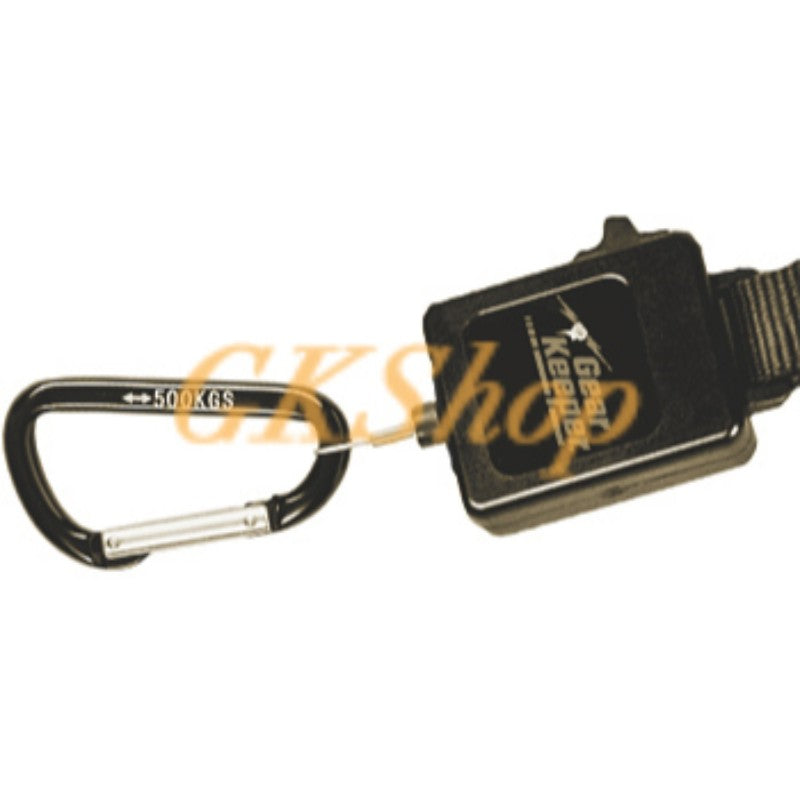 Close-up van de aluminium karabijnhaak die aan een TL1 versteslbare schouderband zit van Gear Keeper 