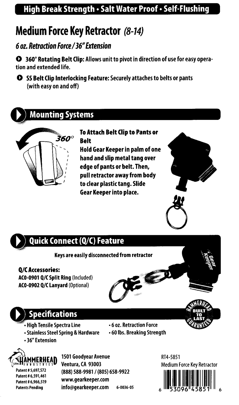 Instructies voor de Gear Keeper RT4-5851 retractor waaraan je veilig sleutelbossen kunt bevestigen