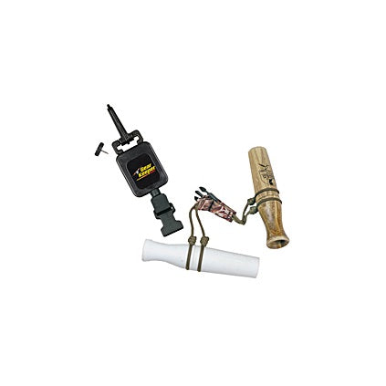 Gear Keeper RT2-3121 retractor met snapclip en schroefpin voor de jachtsport, wordt geleverd met een dubbele adapter waaraan je jachtfluitjes of lokfluitjes kunt bevestigen
