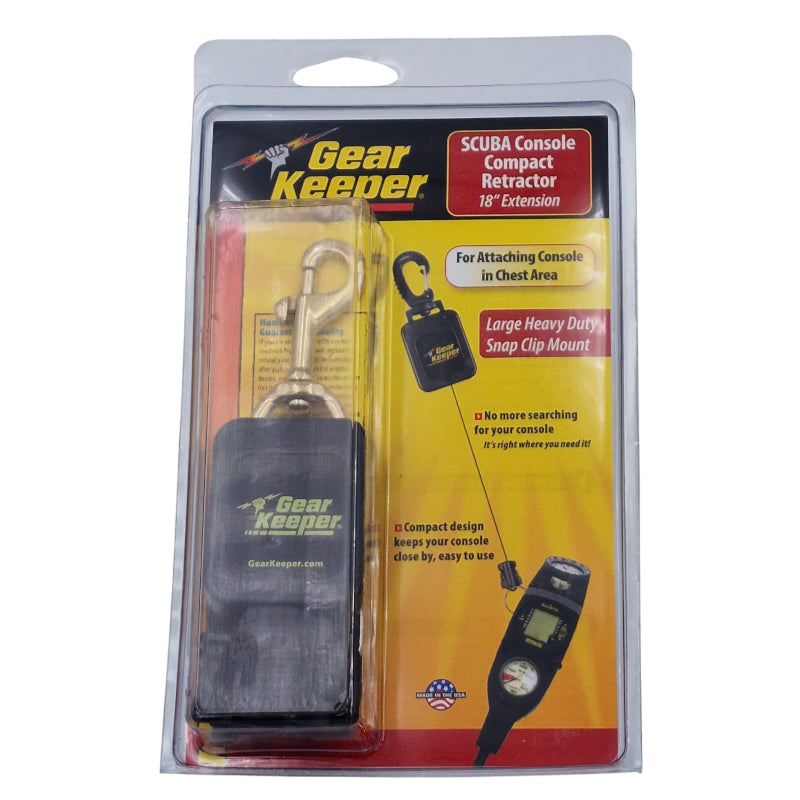 Verpakking met de Gear Keeper RT4-5983 retractor voor kleine duikconsoles, duiklampen of kompassen tot 680 gram