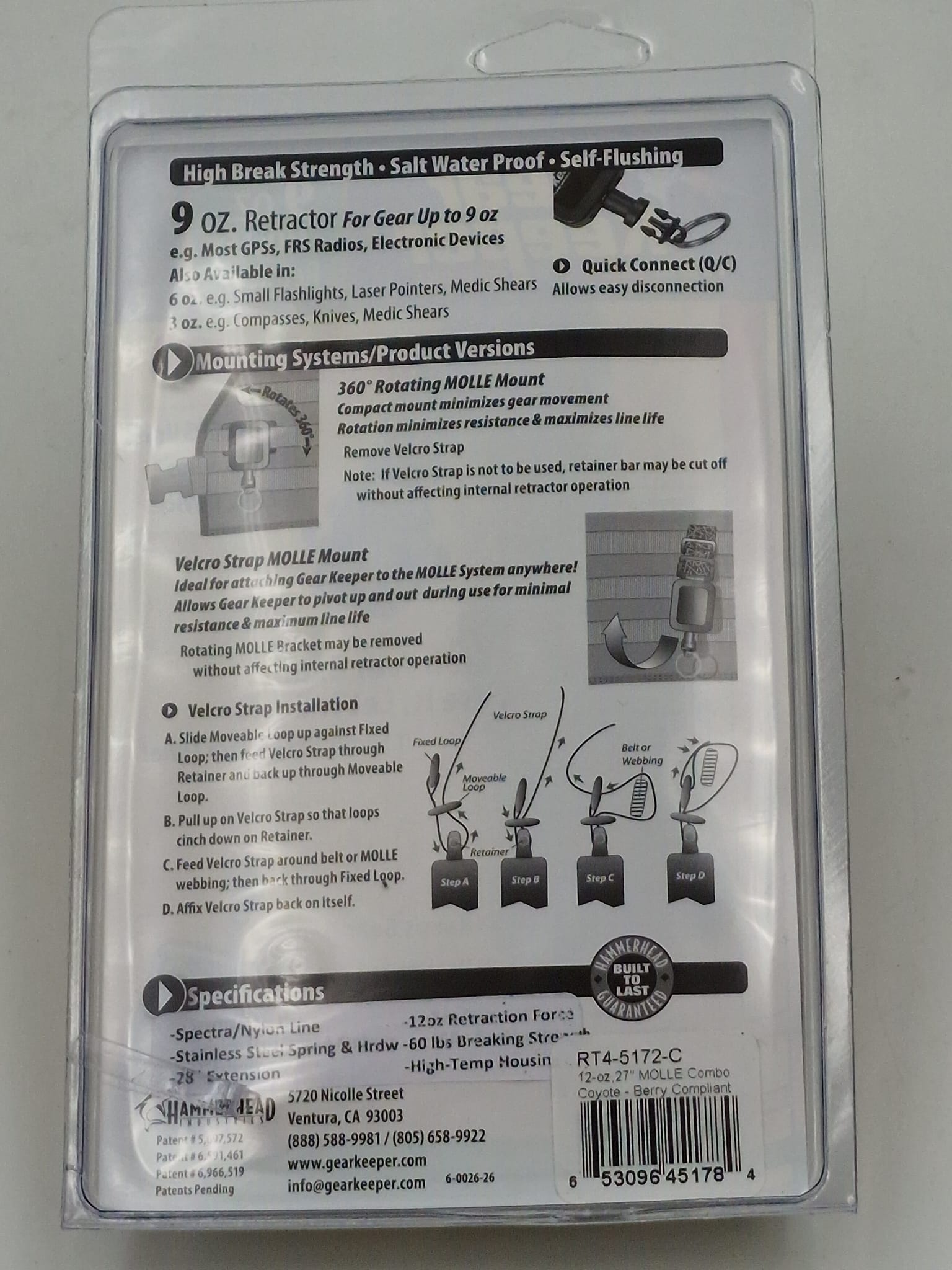 Gebruikersinstructies voor de Gear Keeper RT4-5172-C retractor met MOLLE-mount