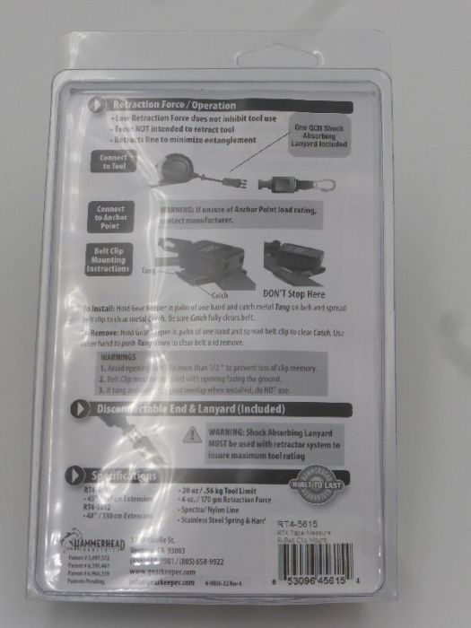 Achterkant verpakking van de Gearkeeper RT4-5615 rolmaat retractor