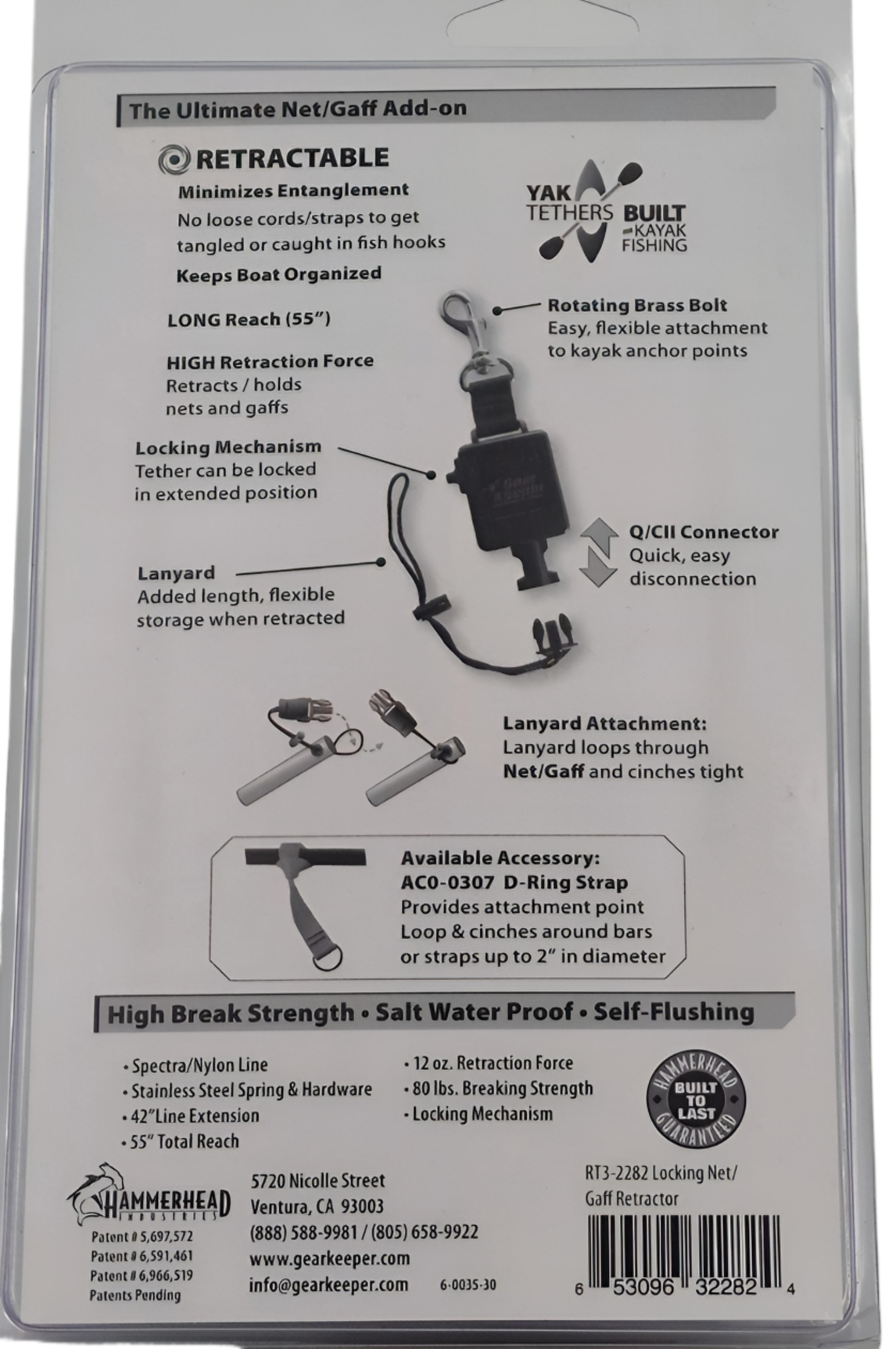 Achterzijde verpakking met handleiding van de Gearkeeper RT3-2282 hengelsport retractor