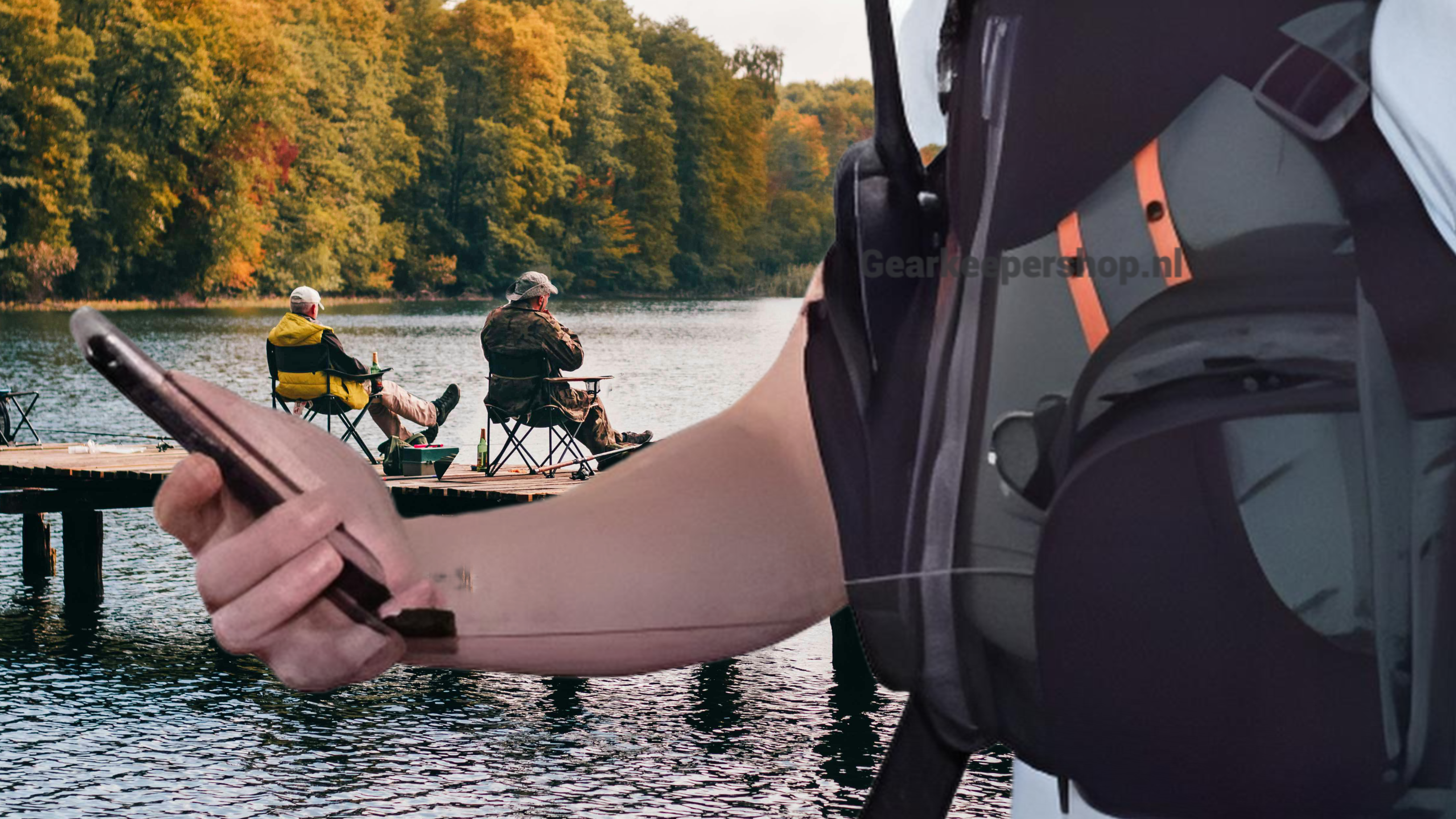 Smartphone aan een Gear Keeper RT5-5470 retractor tijdens het vissen